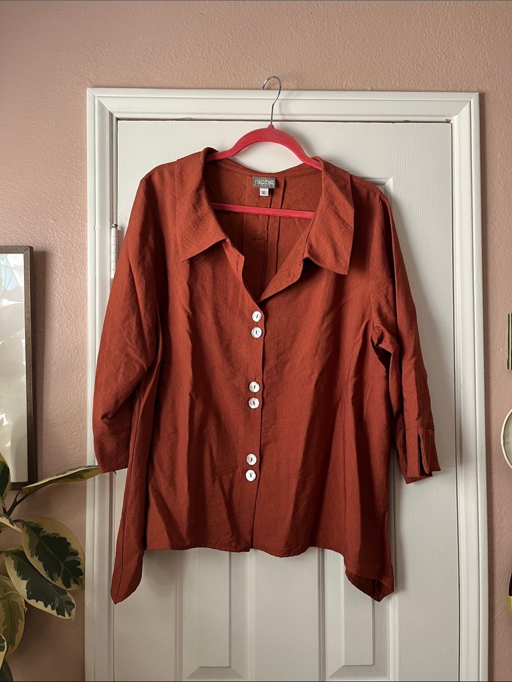 Niche Rust Button-Front Collared Tunic